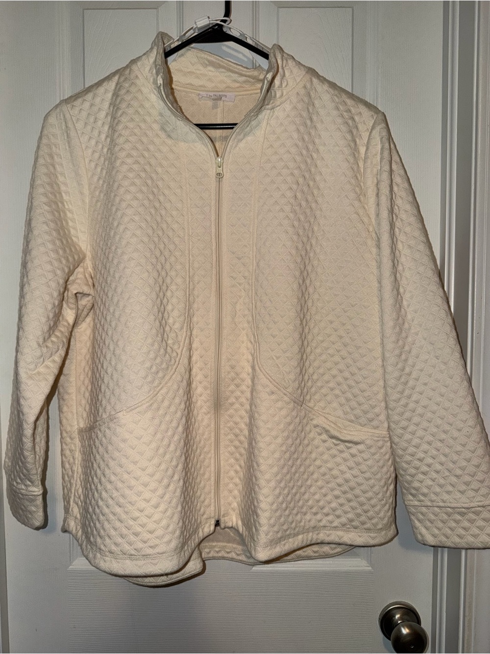 Talbots Cream Quilted Full-Zip Bomber Jacket